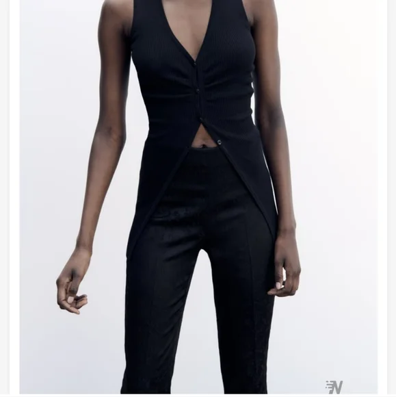 ZARA FLARED JACQUARD BLACK PANTS SIZE M - Picture 4 of 5